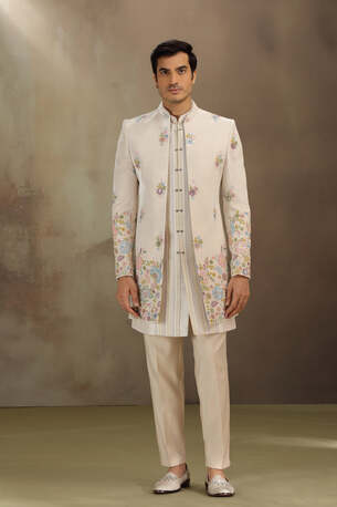 Ahmedabad, Clothing & Accessories, INR 14399,  Cream Silk Indo Western With Resham & Sequins Work