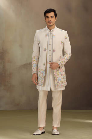 Ahmedabad, Clothing & Accessories, INR 14399,  Cream Silk Indo Western With Resham & Sequins Work