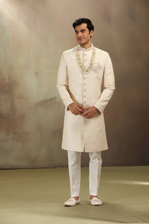 Ahmedabad, Clothing & Accessories, INR 12299,  Off White Silk Sherwani With Dori Work