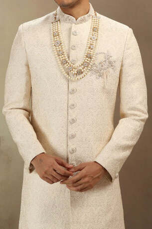 Ahmedabad, Clothing & Accessories, INR 12299,  Off White Silk Sherwani With Dori Work