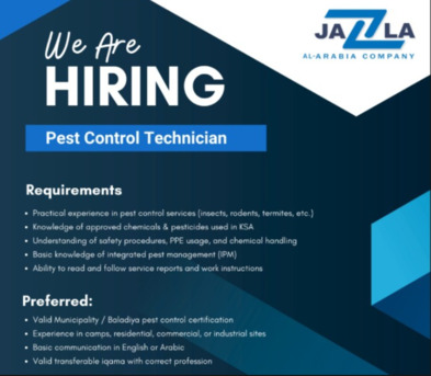 Jubail, Temp Jobs, Requirement For: Pest Control Technician ; Waste Mgmnt Sup. ; Gen. Op.Asst