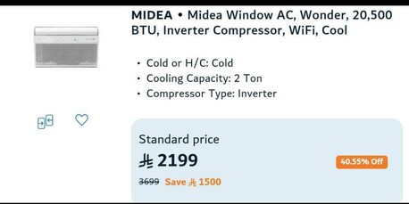 Khobar, Air Conditioners, SAR 1400,  Great Condition Under Warranty Midea Window AC, 2 Ton, Inverter Compressor Energy Saving W