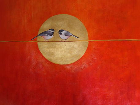 Mumbai, Household Items, Golden Harmony &ndash; Bird Canvas Painting