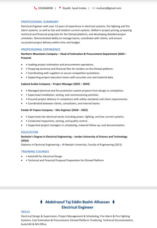 Jubail, Job Seekers, Electrical Engineer-Site Engineer-Estimation Engineer