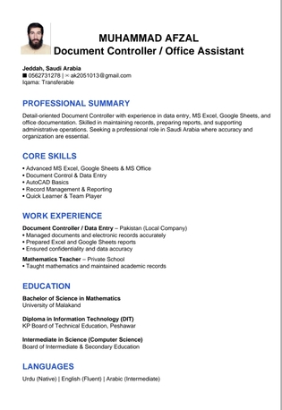 Jeddah, Job Seekers, Document Controller/ Data Entry Operator