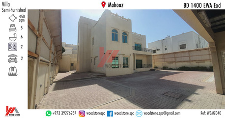 Mahooz, Villas, BHD 1400,  450 Sq. Meter,  Semi-furnished 5 Bedroom Villa, Mahooz - BD 1400 Excl WSMZ040
