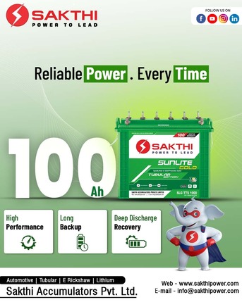 Bangalore, Heavy Equipment, INR 10000,  Best Tubular Battery For Inverter - Sakthi Battery For High Performance