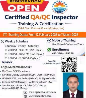 Riyadh, Education, Certified QA/QC Inspector Training For Aramco Style Projects