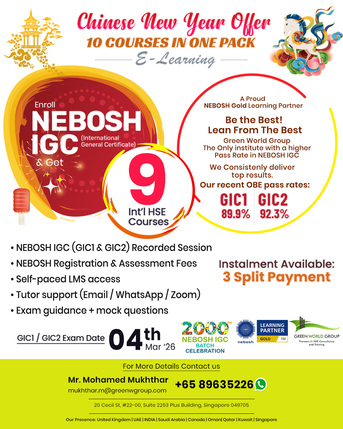 Singapore, Lessons Offered, NEBOSH IGC E-Learning Course In Singapore | Green World Group