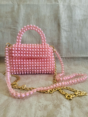 Al Mahjar, Purses & Wallets, SAR 230,  Bead Bag (Soft Pink Color) For Ladies