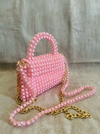 Al Mahjar, Purses & Wallets, SAR 230,  Bead Bag (Soft Pink Color) For Ladies