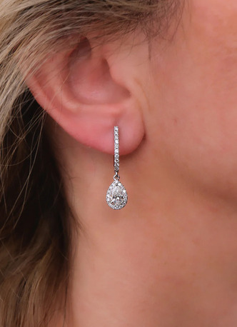 London, Jewelry, GBP 1950,  Pear Halo Diamond Drop Earrings | Elegant Radiant Dangle UK