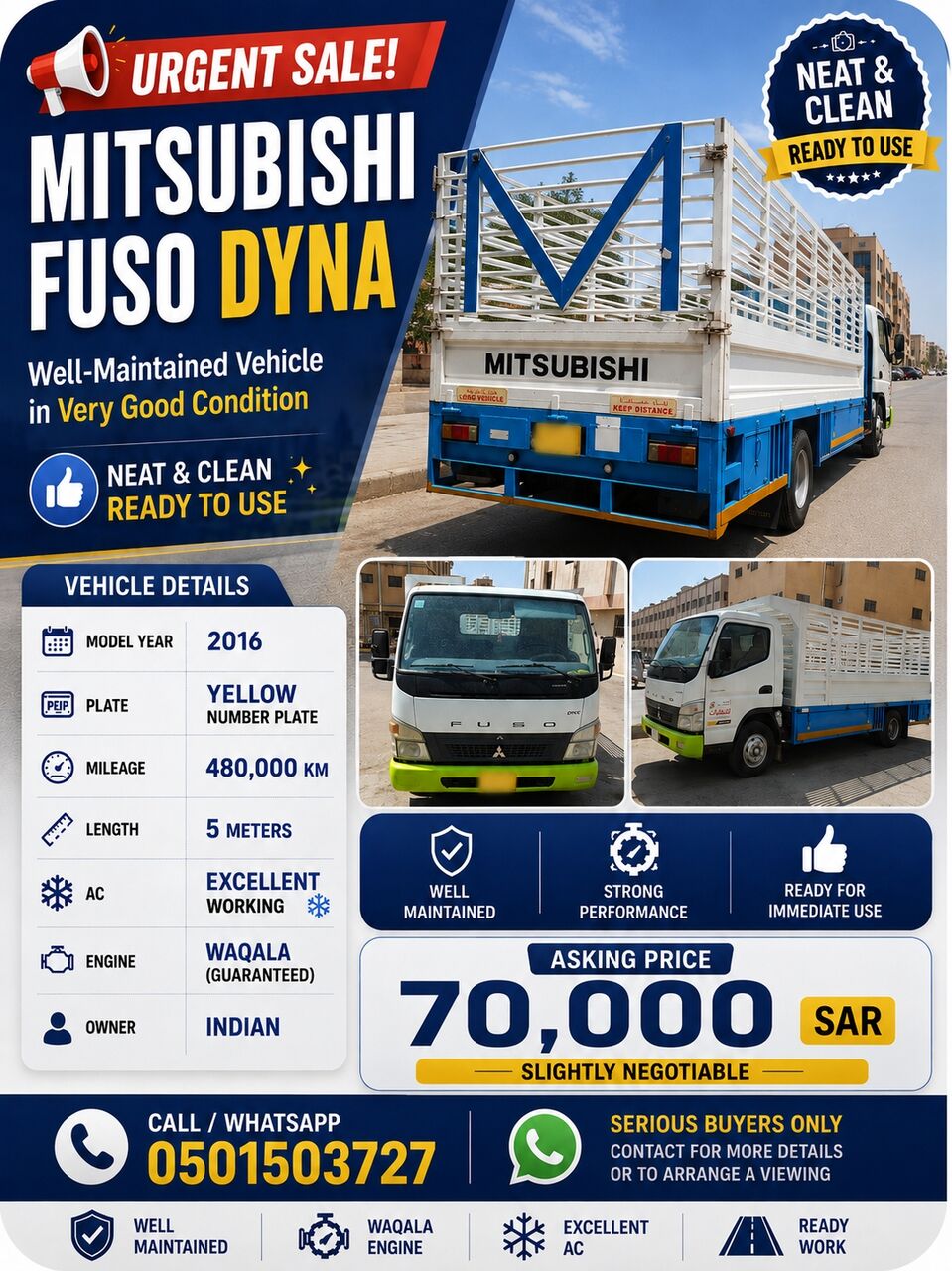 Hara, Vehicles, Cars & Trucks , SAR 70000,  Mitsubishi Truck,  2016,  Manual,  480000 KM,  Dyna For Sale Urgent