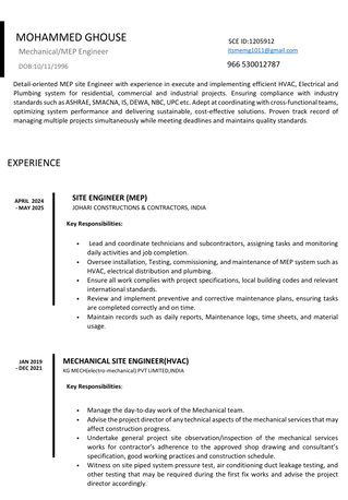 Jubail, Job Seekers, Mechanical/MEP Engineer