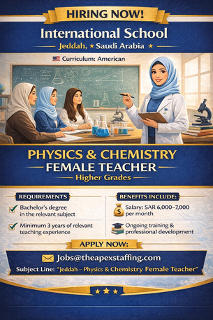 Al Shati, Jobs, 𝘗𝘩𝘺𝘴𝘪𝘤𝘴 & 𝘊𝘩𝘦𝘮𝘪𝘴𝘵𝘳𝘺 𝘍𝘦𝘮𝘢𝘭𝘦 𝘛𝘦𝘢𝘤𝘩ᵢ