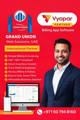 Dubai, Accounting, Vyapar App Software - UAE And International Partner, Grand Union Web Solutions