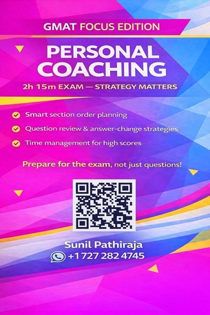 Riyadh, Lessons Offered, GMAT Focus Edition &ndash; Personal 1-to-1 Coaching With Sunil Pathiraja