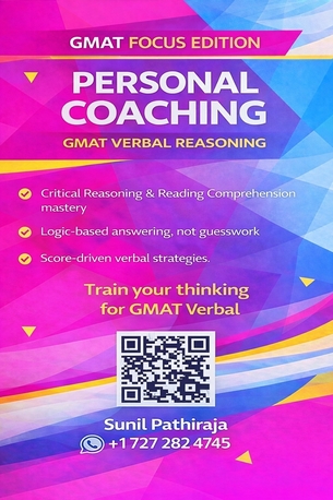 Riyadh, Lessons Offered, GMAT Focus Edition &ndash; Personal 1-to-1 Coaching With Sunil Pathiraja