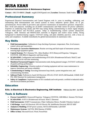 Dammam, Job Seekers, Electrical & Instrumentation Maintenance Engineer | Industrial Automation & Power Plant