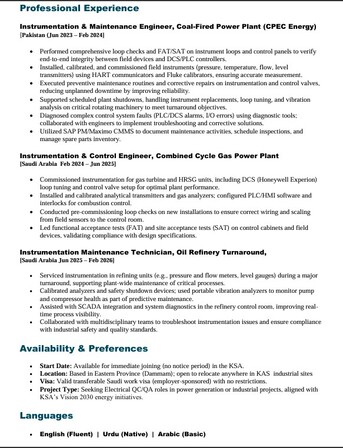 Dammam, Job Seekers, Electrical & Instrumentation Maintenance Engineer | Industrial Automation & Power Plant