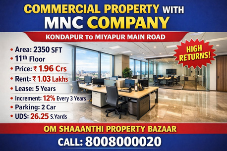 Hyderabad, Offices, INR 19600000,  2350 Sq. Feet,  Sale Of Commercial Property With MNC COMPANY At Kondapur To Miyapur Main Road.