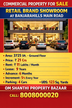 Hyderabad, Shops, INR 210000000,  3725 Sq. Feet,  Sale Of Commercial Property With Retail Brand Showroom At Banjarahills Main Road.