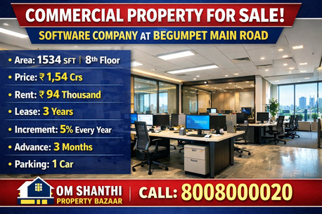 Hyderabad, Offices, INR 15400000,  1534 Sq. Feet,  Sale Of Commercial Property With Software Company At Begumpet Main Road.