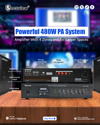 Doha, Electronics, QAR 1875,  Secuview 480W PA System Amplifier With 4 Zones And For Larger Spaces