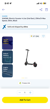 Salamah, Electronics, SAR 800,  XIAOMI, Electric Scooter 4 Lite (2nd Gen), 25Km/h Max Speed, 25Km, Black