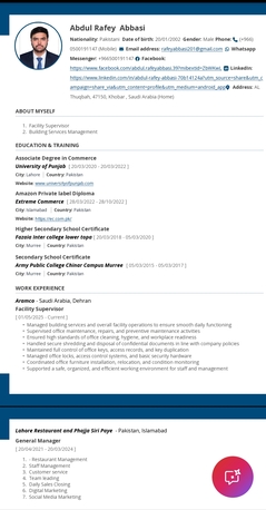 Khobar, Job Seekers, Facility Supervisor/House Keeping Supervisor