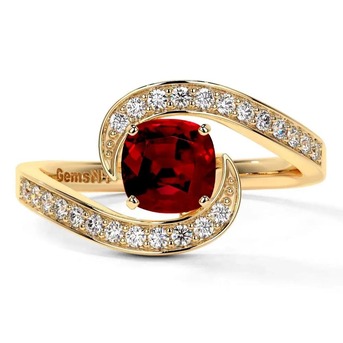 New York, Jewelry, USD 4589,  Natural Ruby Gemstone Rings &ndash; Square Cushion Bypass Ring With Pave Diamonds In 18K Yellow
