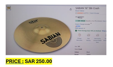 Al Faisaliah East, Musical Instruments, SAR 300,  SABIAN 16" SBr Crash Cymbal