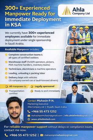 Riyadh, Manpower, 300+ Experienced Manpower Ready For Immediate Deployment In KSA