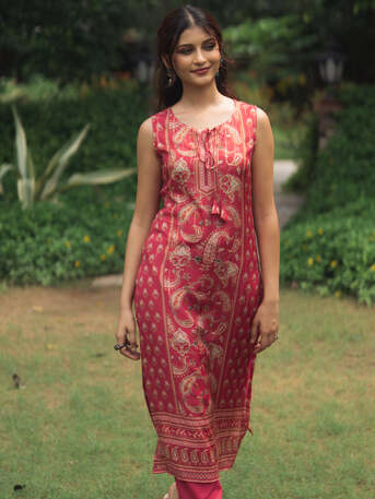 Jaipur, Clothing & Accessories, INR 1479,  Order Trendy Pink Sequined Sleeveless Kurta Set For Women