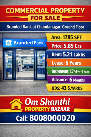 Hyderabad, Offices, INR 58500000,  1785 Sq. Feet,  Sale Of Commercial Property With Branded Bank At Chandanagar.