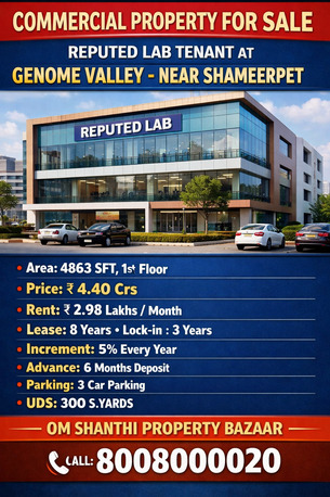 Hyderabad, Offices, INR 44000000,  4863 Sq. Feet,  Sale Of Commercial Property REPUTED LAB Tenant At GENOME VALLEY, Near SHAMEERPET.