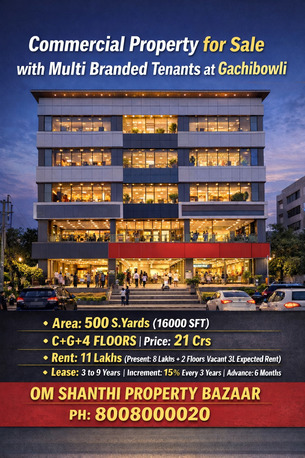 Hyderabad, Offices, INR 210000000,  16000 Sq. Feet,  Sale Of Commercial Property With Multi Branded Tenants At Gachibowli