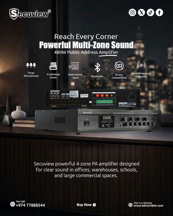 Doha, Electronics, QAR 1730,  Secuview 480W Public Address Amplifier With 4 Zones