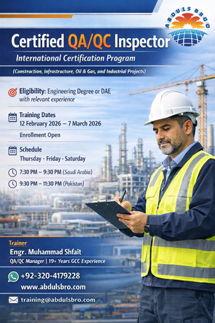 Riyadh, Lessons Offered, Certified QA/QC Inspector &ndash; USA-Based International Certification