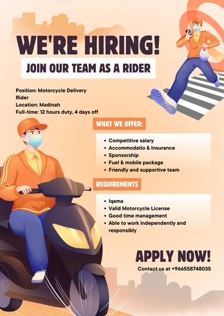 Al-Madinah, Jobs, Motorbike Delivery Job Urgent Hiring