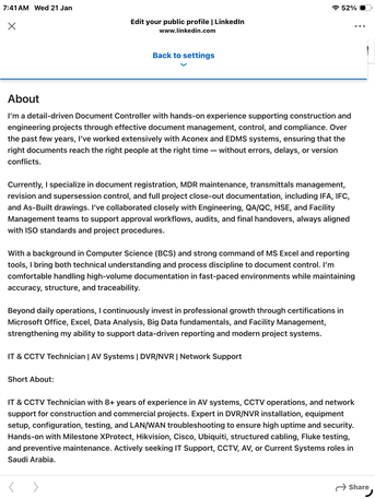 Riyadh, Job Seekers, Experienced Document Controller Available &ndash; Aconex & EDMS Specialist