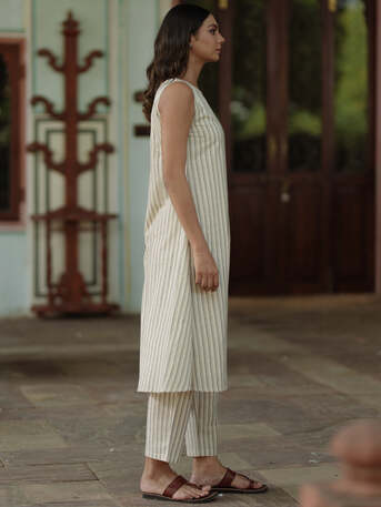 Jaipur, Clothing & Accessories, INR 1050,  Shop Cream Cotton Sleeveless A-Line Kurta Set For Women