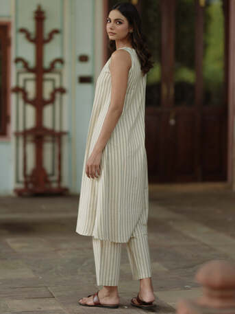 Jaipur, Clothing & Accessories, INR 1050,  Shop Cream Cotton Sleeveless A-Line Kurta Set For Women