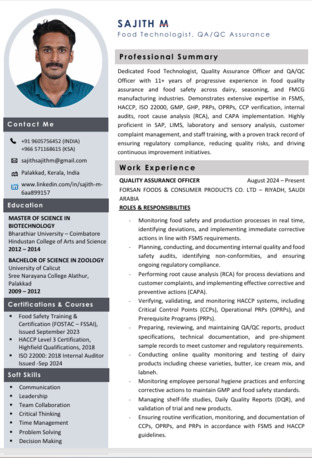 Dammam, Job Seekers, Hygienic Officer, Food Quality Assurance