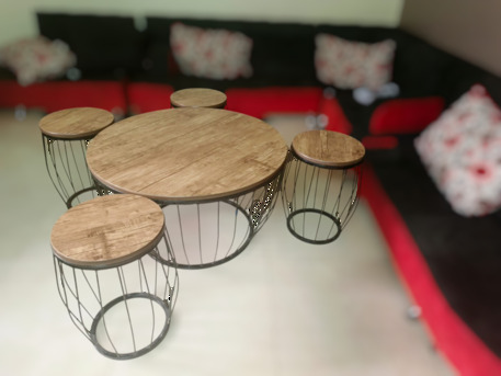 Riyadh, Furniture, SAR 250,  Modern 5-Pc Nesting Table Set + Shaggy Rug (Negotiable)