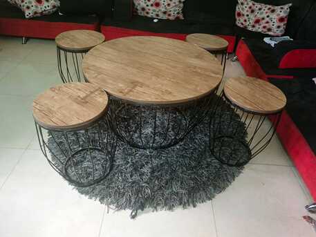 Riyadh, Furniture, SAR 250,  Modern 5-Pc Nesting Table Set + Shaggy Rug (Negotiable)