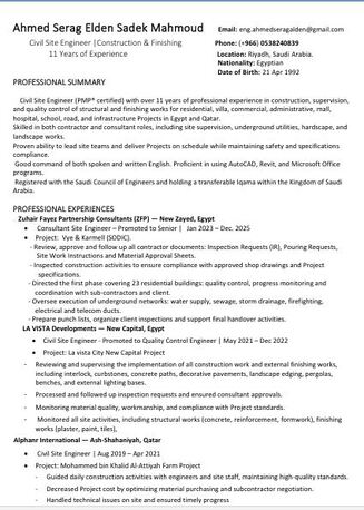 Riyadh, Job Seekers, Civil Site Engineer | PMP | 11 Years Experience | Transferable Iqama