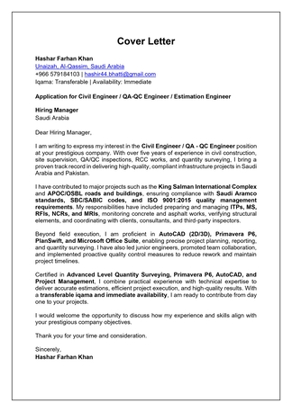 Buraidah, Job Seekers, Civil Engineer | Construction QA/QC & Quantity Surveying