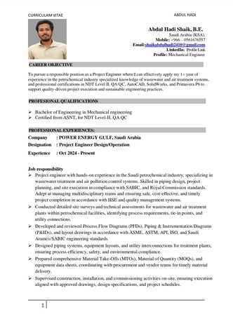 Khobar, Job Seekers, Mechanical Engineer With 1+ Year Of Experience