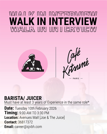 Manama, Jobs, BARISTA/JUICER